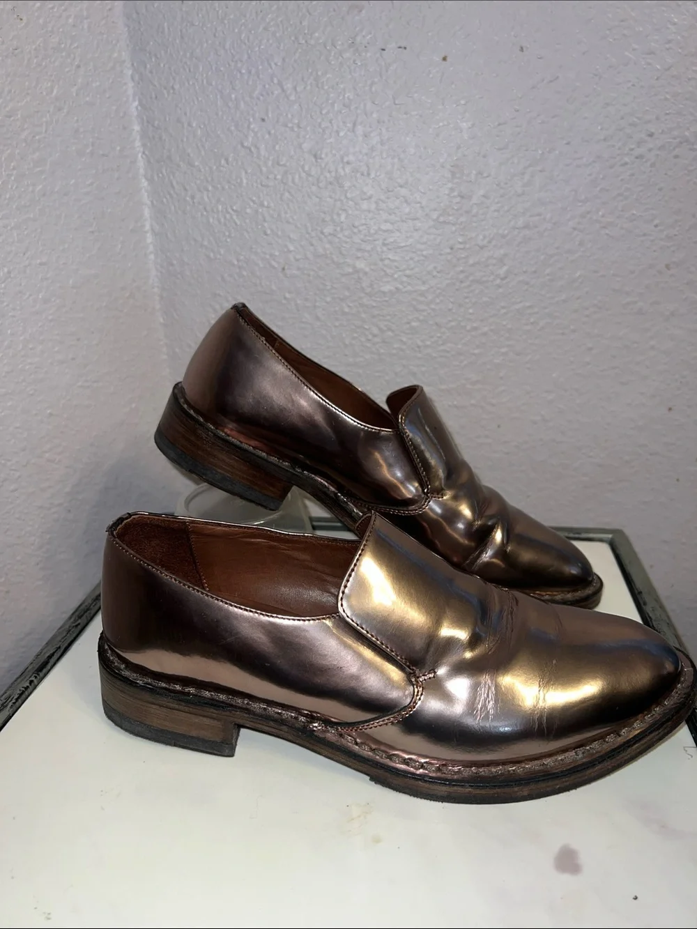 Brunello Cucinelli Metallic Copper Patent Leather Loafers Sz 7 Made in Italy